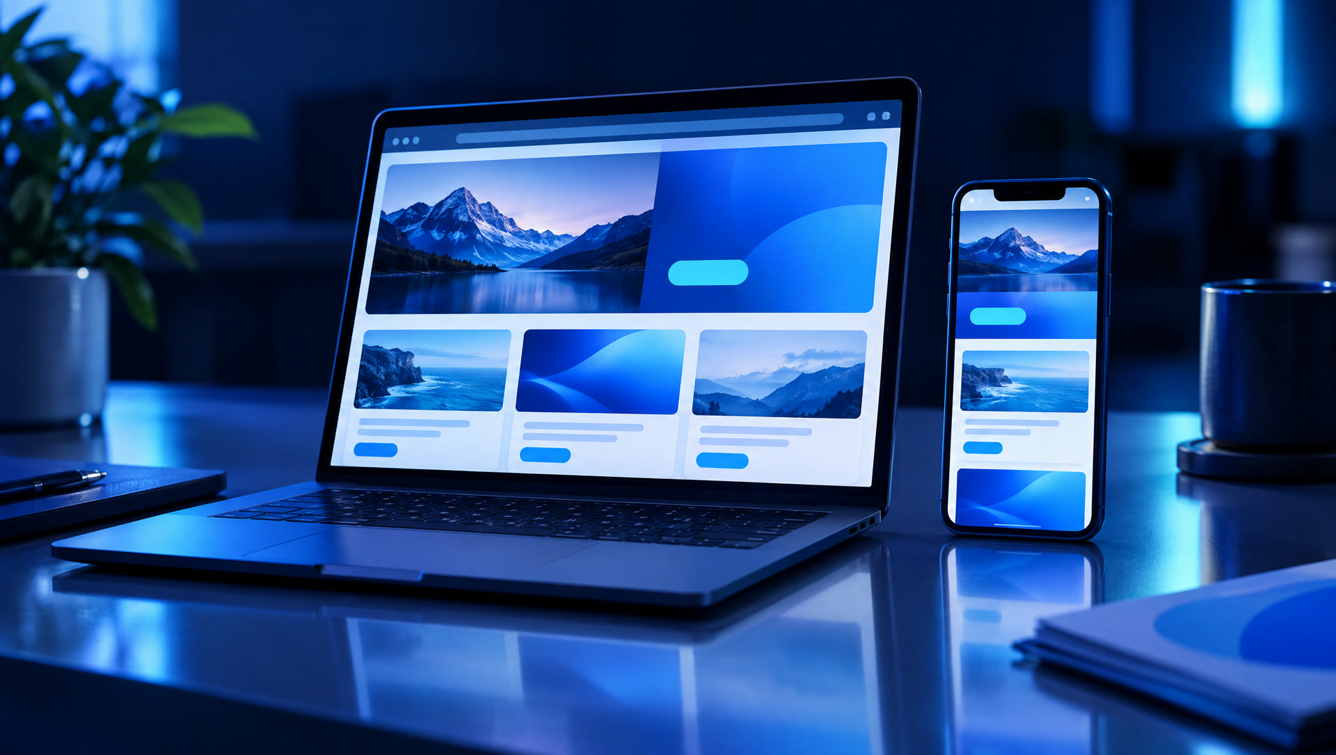 Un même site affiché sur un ordinateur portable et sur un téléphone